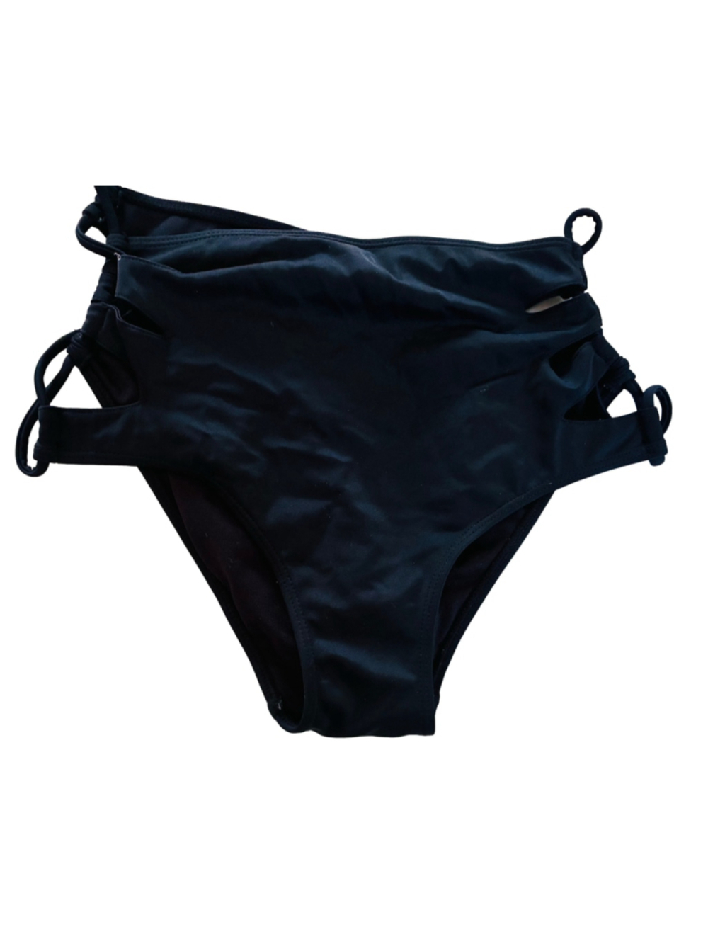 Kendall & Kylie Black High-Waisted Bikini Bottom lace up sides Size XS